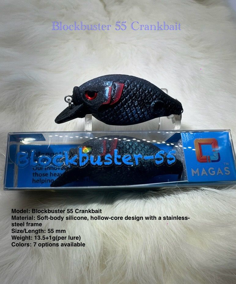 MAGAS Blockbuster-55 Crankbait soft silicone anti-snag fishing lure with patented Magnetic Anti-Snag System for shallow crankbait fishing.