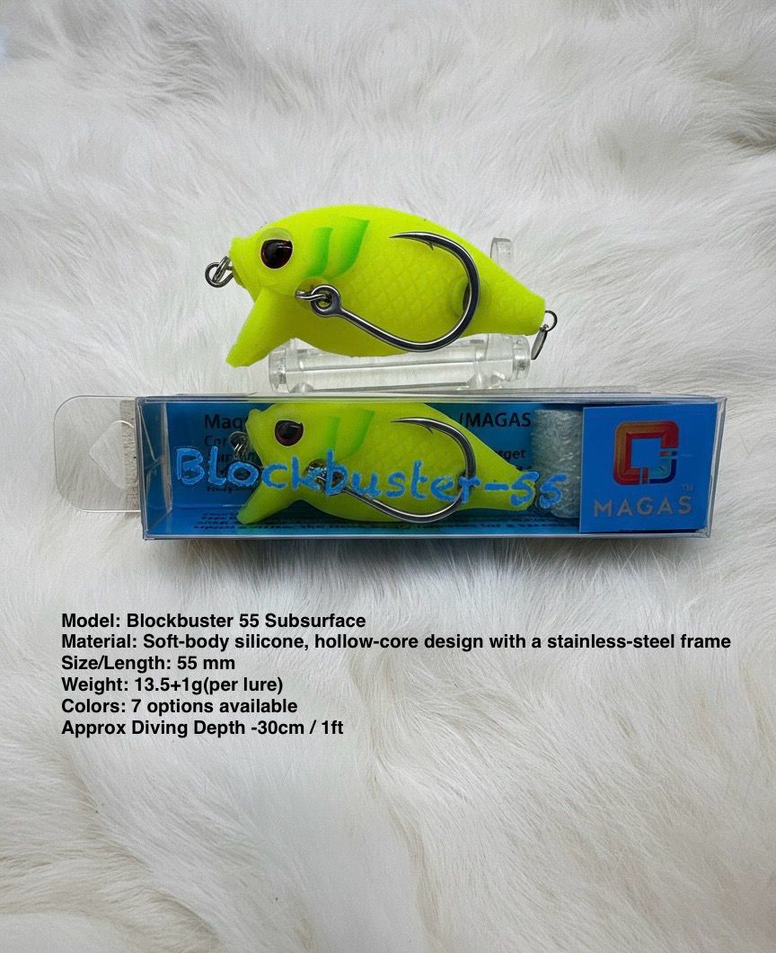 MAGAS Blockbuster-55 Subsurface soft silicone anti-snag fishing lure with patented Magnetic Anti-Snag System for shallow subsurface fishing