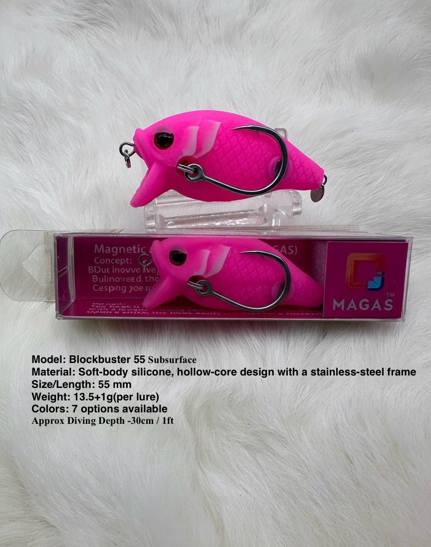 MAGAS Blockbuster-55 Subsurface soft silicone anti-snag fishing lure with patented Magnetic Anti-Snag System for shallow subsurface fishing