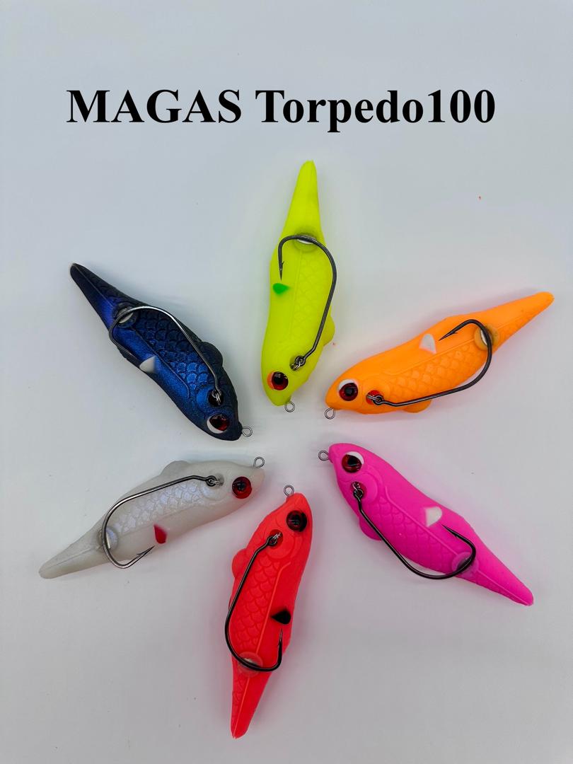 MAGAS Torpedo-100 pencil topwater soft silicone anti-snag fishing lure with patented Magnetic Anti-Snag System for surface fishing.