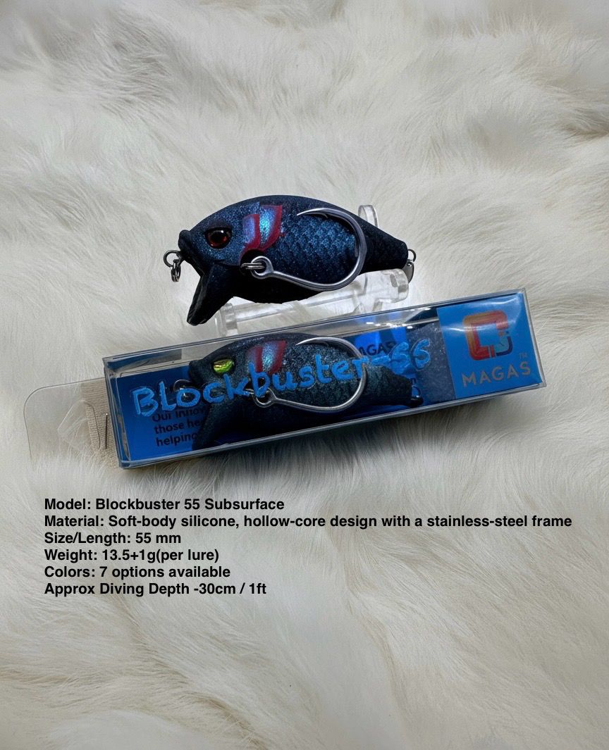 MAGAS Blockbuster-55 Subsurface soft silicone anti-snag fishing lure with patented Magnetic Anti-Snag System for shallow subsurface fishing